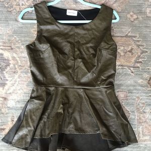 Army Green Pleather Peplum top